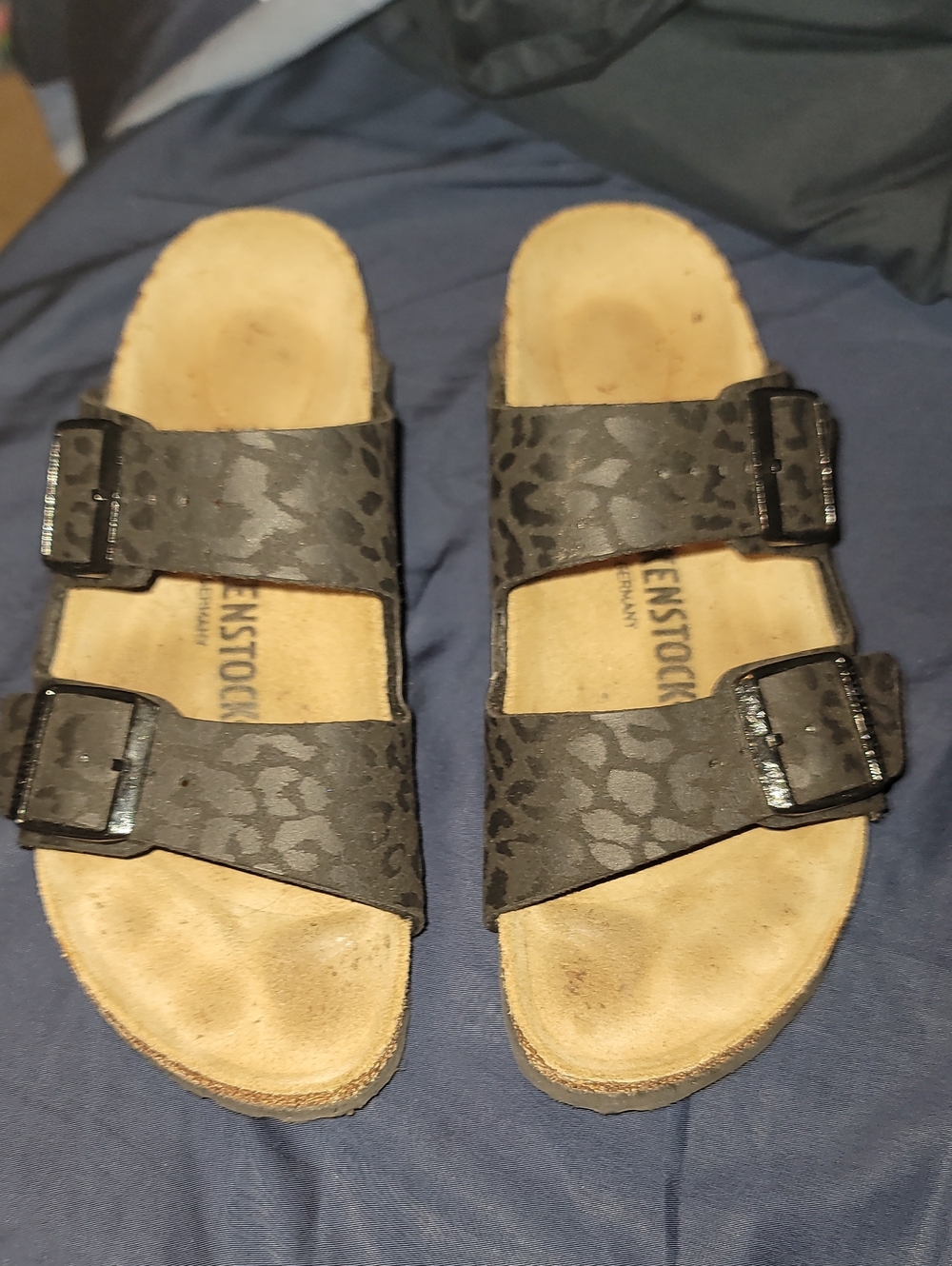 Birkenstock Women's Black Leopard-Pattern Double-Strap Arizona Sandals